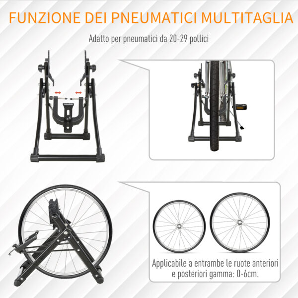 Cavalletto Pieghevole per Manutenzione Ruote Bici da 20-29'', 58x28.5x43cm, Nero