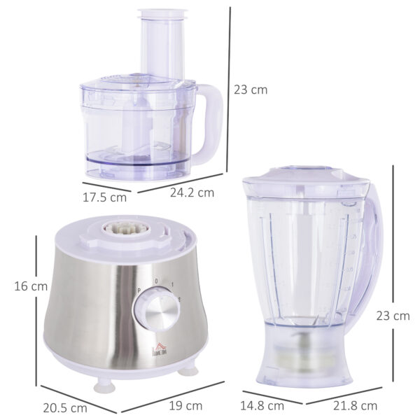 Frullatore da 500W con Caraffa, Lama a S e Lama a 4 Punte in Acciaio Inox, AS e ABS, 2 Velocità Regolabili, 20.5x19x16cm, Bianco