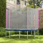 Rete di Protezione per Trampolini a 6 Pali con Ingresso con Cerniera, in PE, Ø244x180 cm, Nero e Rosa