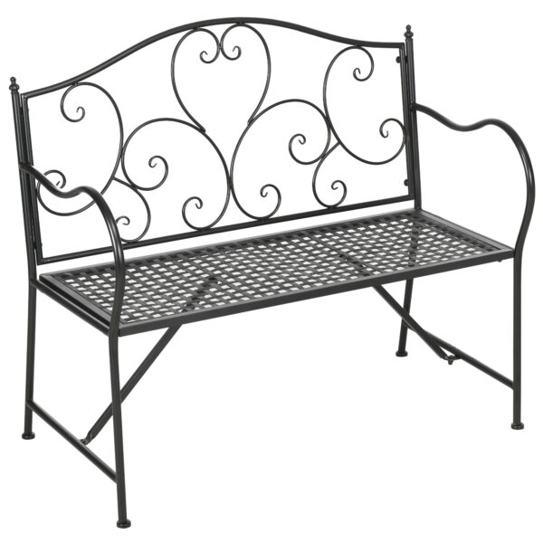 Panchina da Giardino in Acciaio a 2 Posti in Stile Classico, 106x42x95cm, Nero