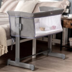 Culla Fianco Letto con Altezza Regolabile, Lettino Co-Sleeping Pieghevole con Tessuto a Rete e Borsa di Trasporto, 86x50x83cm, Grigio