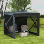 Gazebo da Giardino 2x2.5 m Pieghevole con Tende e Zanzariere, Borsa di Trasporto, Nero