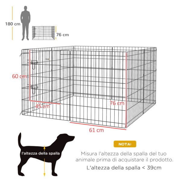 Recinto per Cani e Cuccioli, Box per Animali da 8 Pezzi in Filo di Ferro, 76 x 61cm Nero