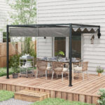 Pergola Gazebo 3x4 m con Tettuccio Retrattile e Fori di Drenaggio, in Acciaio e Poliestere, Grigio