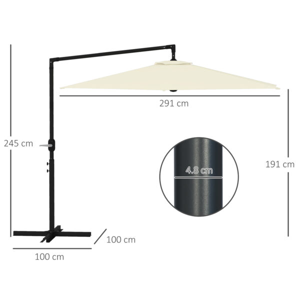 Ombrellone da Giardino Decentrato 3x2.5 m con Base a Croce e Apertura a Manovella, Beige