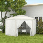 Gazebo da Giardino Esagonale con Doppio Ingresso, in Metallo e Poliestere, 3.94x3.94x2.5 m, Crema