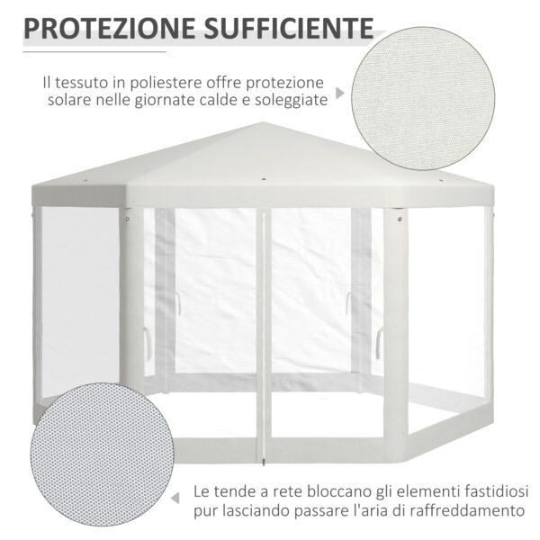 Gazebo da Giardino Esagonale con Doppio Ingresso, in Metallo e Poliestere, 3.94x3.94x2.5 m, Crema