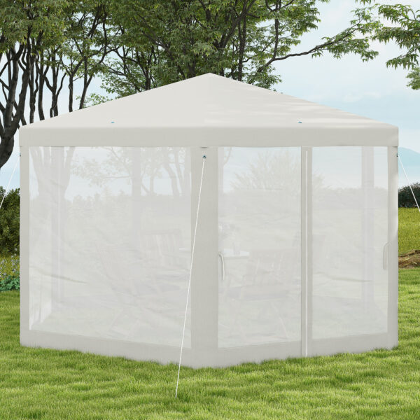 Gazebo da Giardino Esagonale con Doppio Ingresso, in Metallo e Poliestere, 3.94x3.94x2.5 m, Crema