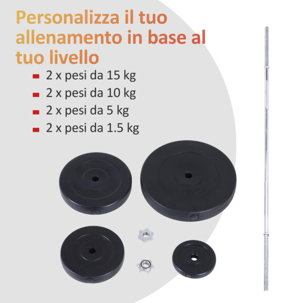 Set Bilanciere e Dischi 70kg, 8 Dischi Pesi Rivestiti in PVC e Barra in Ferro, 170x40.5x40.5cm Nero