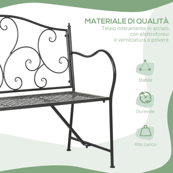 Panchina da Giardino in Acciaio a 2 Posti in Stile Classico, 106x42x95cm, Nero