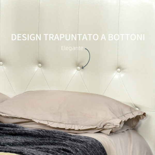 Testiera Letto Matrimoniale in PU, Imbottita e Trapuntata a Bottoni, 160x120cm - Bianco