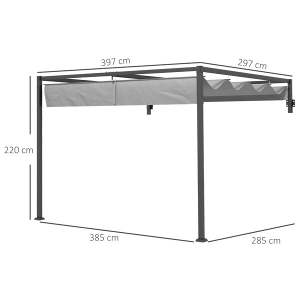 Pergola Gazebo 3x4 m con Tettuccio Retrattile e Fori di Drenaggio, in Acciaio e Poliestere, Grigio