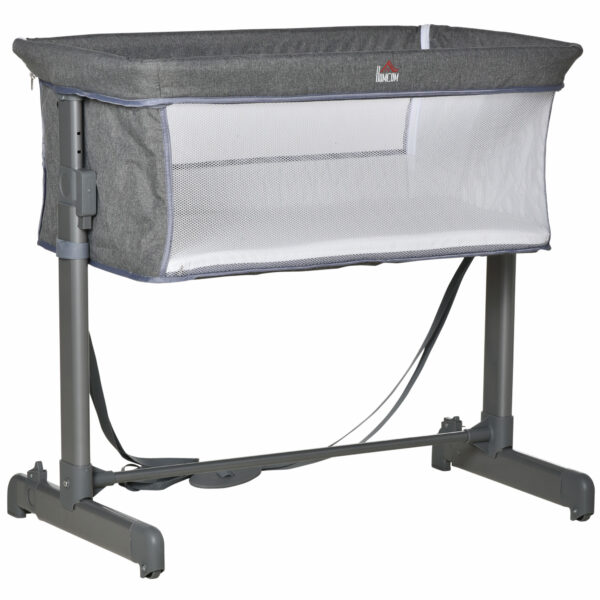 Culla Fianco Letto con Altezza Regolabile, Lettino Co-Sleeping Pieghevole con Tessuto a Rete e Borsa di Trasporto, 86x50x83cm, Grigio