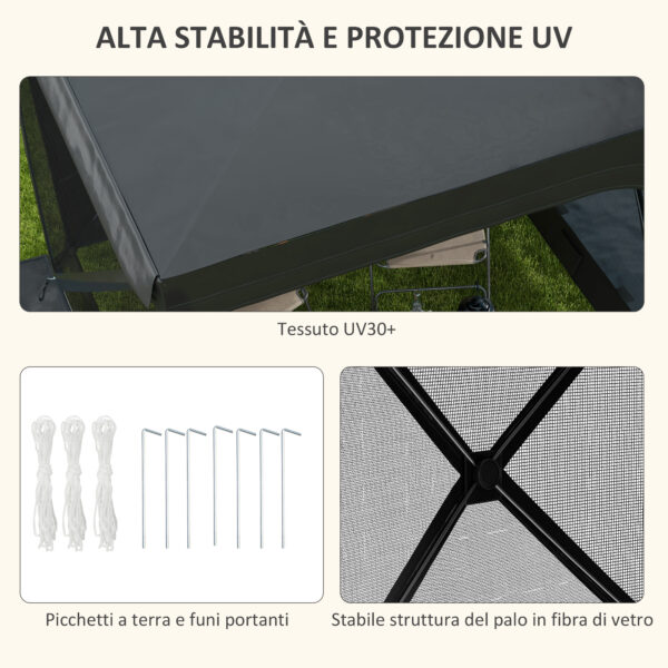 Gazebo da Giardino 2x2.5 m Pieghevole con Tende e Zanzariere, Borsa di Trasporto, Nero