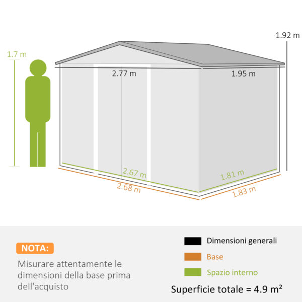 Casetta da Giardino Porta Utensili in Lamiera di Acciaio, Capanno da Giardino in Acciaio con Porte Scorrevoli, 277x195x192cm, Verde