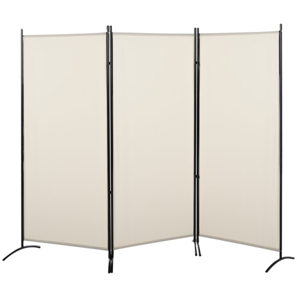 Paravento Separé da Interno a 3 Pannelli Pieghevole in Metallo e Poliestere, 253x50x182cm, Beige