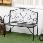 Panchina da Giardino in Acciaio a 2 Posti in Stile Classico, 106x42x95cm, Nero