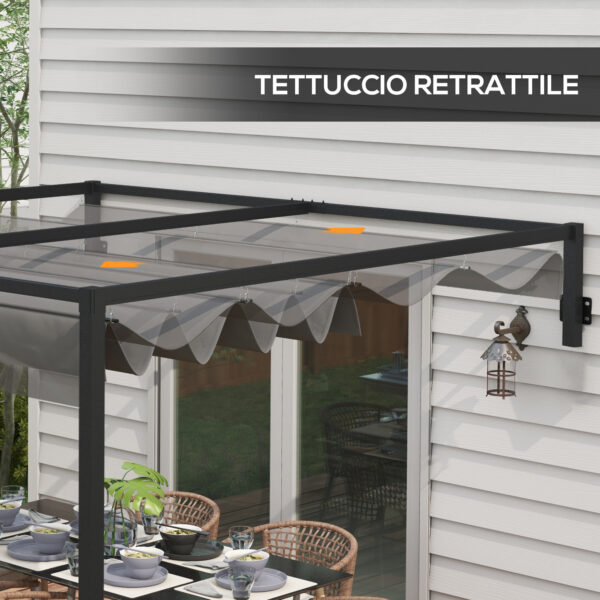 Pergola Gazebo 3x4 m con Tettuccio Retrattile e Fori di Drenaggio, in Acciaio e Poliestere, Grigio