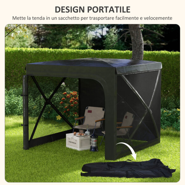 Gazebo da Giardino 2x2.5 m Pieghevole con Tende e Zanzariere, Borsa di Trasporto, Nero