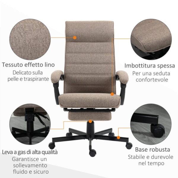 Sedia da Ufficio Ergonomica con Altezza Regolabile, Poggiapiedi e Seduta Imbottita, Marrone