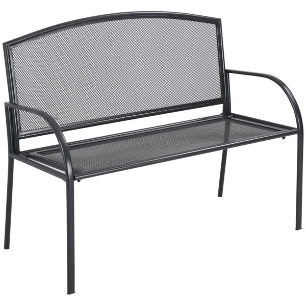 Panchina da Giardino 2 Posti in Acciaio con Braccioli, 110.5x53.5x89cm, Grigio