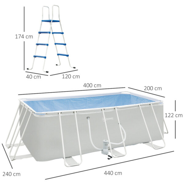 Piscina Fuori Terra Rettangolare con Pompa Filtro a Nanosfere e Scaletta Incluse, 440x240x122cm, Grigia