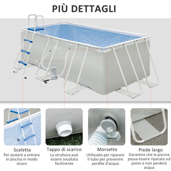 Piscina Fuori Terra Rettangolare con Pompa Filtro a Nanosfere e Scaletta Incluse, 440x240x122cm, Grigia