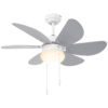 Ventilatore a Soffitto con Luce LED e Interruttore a Catena, in MDF e Acrilico, Ø76x41.5 cm, Grigio e Bianco