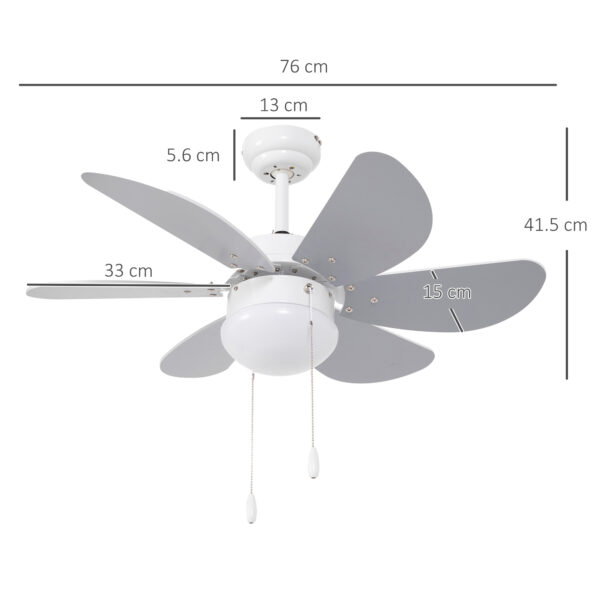 Ventilatore a Soffitto con Luce LED e Interruttore a Catena, in MDF e Acrilico, Ø76x41.5 cm, Grigio e Bianco