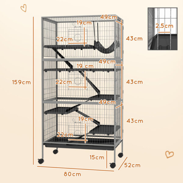 Gabbia per Conigli con 4 Ingressi a Livelli Multipli con Amaca, in Acciaio e PP, 80x52x159 cm