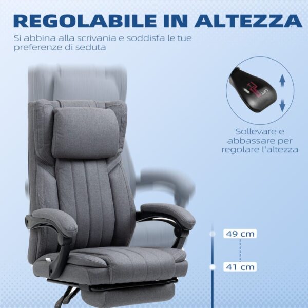 Sedia da Ufficio Reclinabile con Altezza Regolabile, Imbottitura Spessa e Tessuto Traspirante, 65x61x105-113 cm