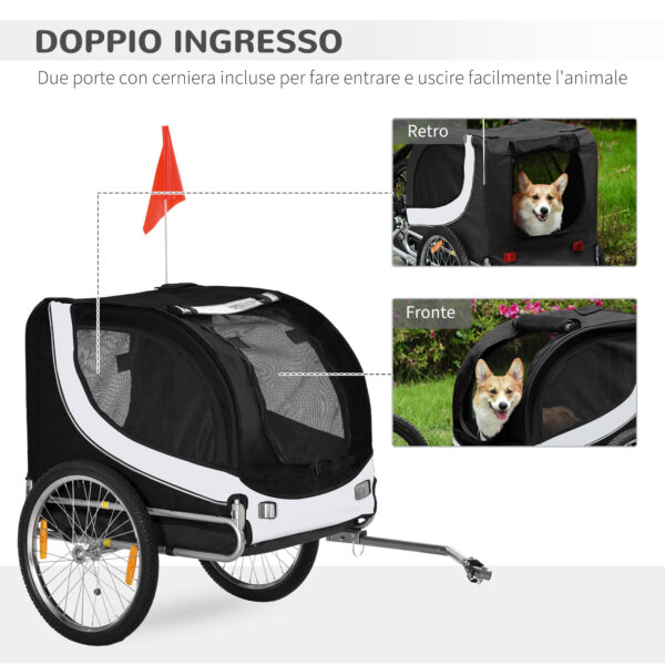 Rimorchio per Animali Domestici Pieghevole da Bicicletta, bianco e nero, 130x90x110cm