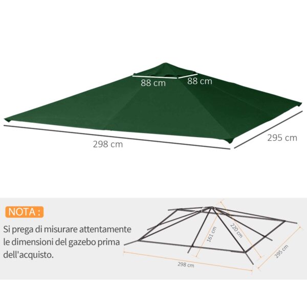 Tetto di Ricambio per Gazebo da Giardino 3x3m in Poliestere, Verde