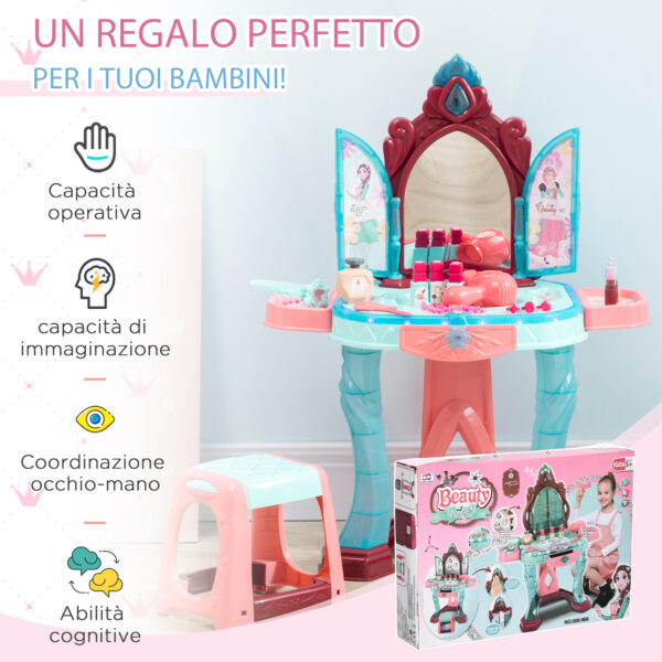 Set Toeletta con Sgabello per Bambini da 3-6 Anni con Luci, Musica e Accessori