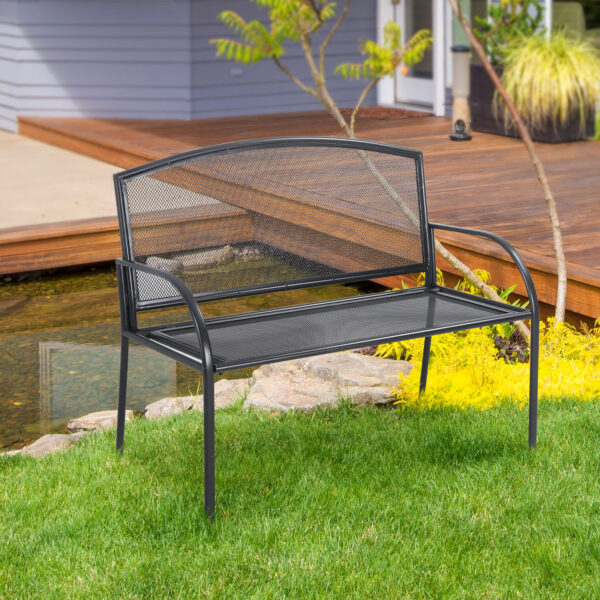 Panchina da Giardino 2 Posti in Acciaio con Braccioli, 110.5x53.5x89cm, Grigio