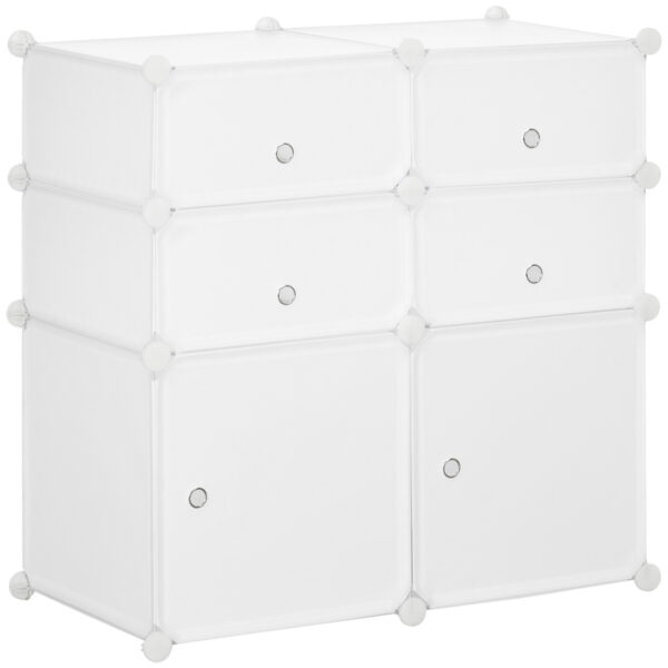 Armadio Guardaroba Scarpiera Modulare in Plastica 6 Cubi Bianco, 75x37x73cm