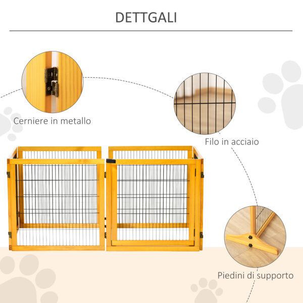 Cancelletto per Cani di Piccola/Media Taglia in Legno e Acciaio con 6 Pannelli Pieghevoli, 432x36x70cm