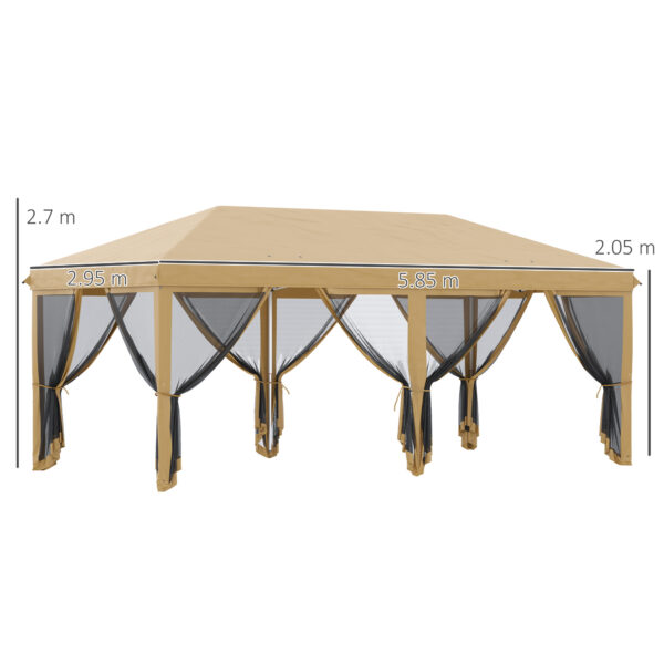 Gazebo da Giardino 6x3m Pieghevole con Zanzariera, Altezza Regolabile e Borsa di Trasporto, Beige