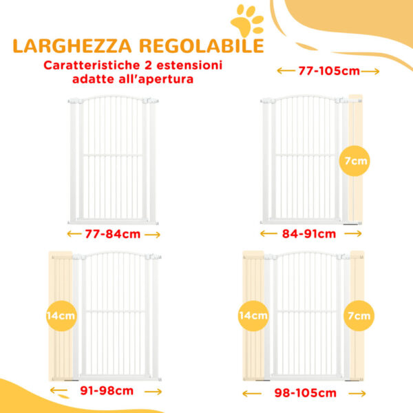 Cancellino di Sicurezza per Cani – Regolabile, in Acciaio Bianco, con Doppio Blocco, 77-105x120cm