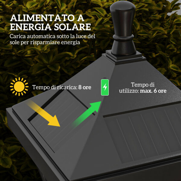 Lampione da Giardino con 6h Autonomia e Ancoraggio a Terra, in ABS e Policarbonato, 15x15x127 cm, Nero