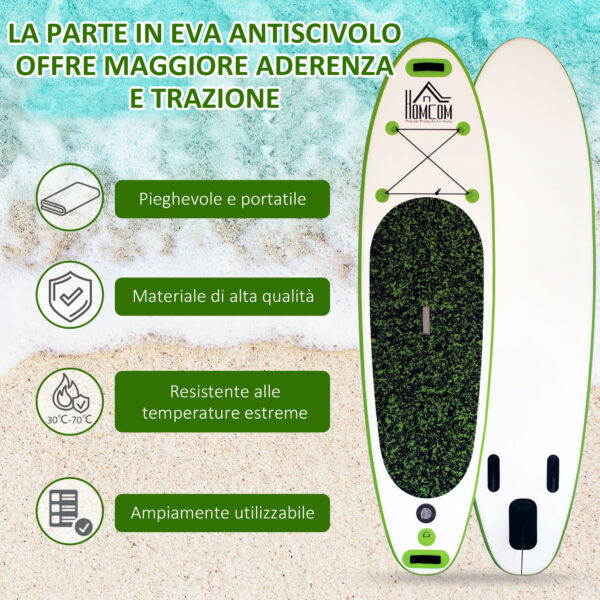 Tavola Gonfiabile SUP Stand Up Paddle con Pagaia Verde 302 x 76 x 15 cm