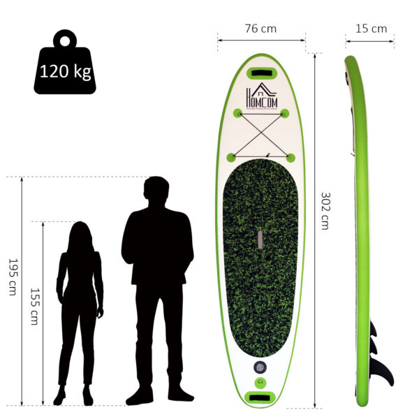 Tavola Gonfiabile SUP Stand Up Paddle con Pagaia Verde 302 x 76 x 15 cm