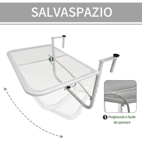 Tavolo da Ringhiera Altezza Regolabile 3 Livelli in Metallo, 60x56.5x45cm Bianco