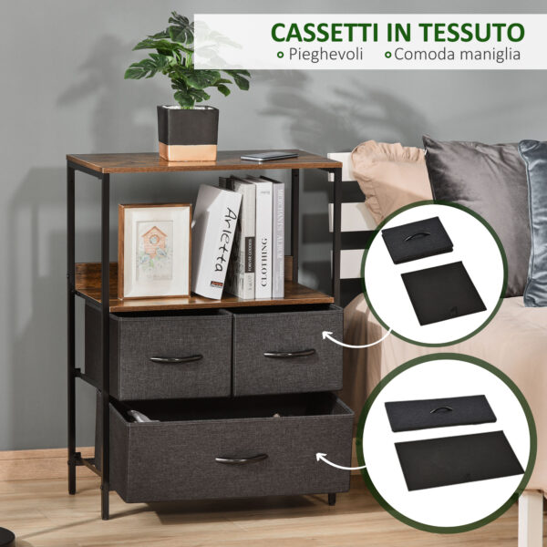 Mobile Cassettiera Multiuso con 3 Cassetti in Tessuto, 58x29x81.5cm, Marrone