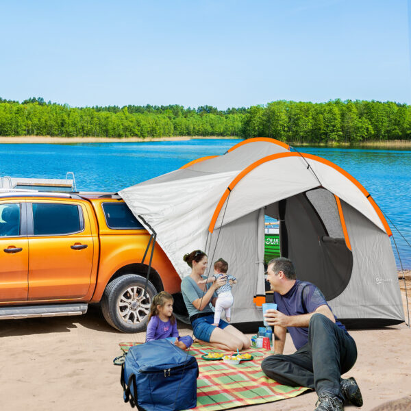 Tenda per Auto Impermeabile a 3 Porte in Poliestere, PE e Fibra di Vetro, 239x210x210 cm, Grigio e Arancione