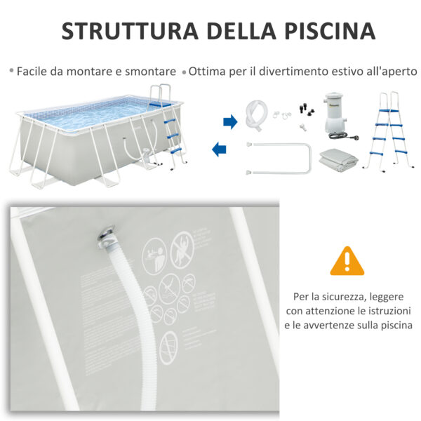 Piscina Fuori Terra Rettangolare con Pompa Filtro a Nanosfere e Scaletta Incluse, 440x240x122cm, Grigia