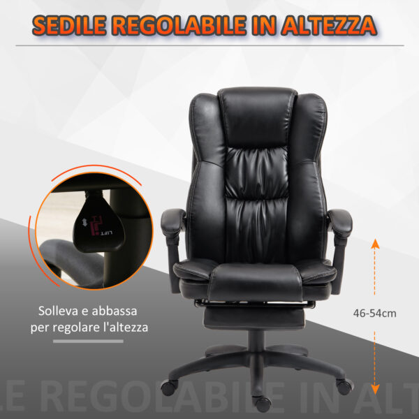 Sedia da Ufficio ad Altezza Regolabile con 6 Punti Massaggianti, in Finta Pelle, 68.5x68.5x113-121 cm, Nera