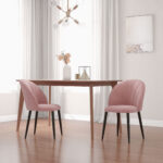 Set 2 Sedie da Pranzo Imbottite Stile Nordico in Metallo e Velluto, 52x54x79cm, Rosa