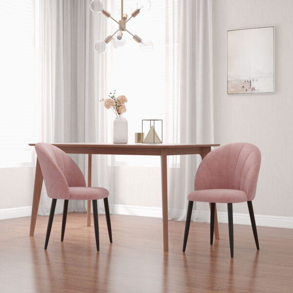 Set 2 Sedie da Pranzo Imbottite Stile Nordico in Metallo e Velluto, 52x54x79cm, Rosa