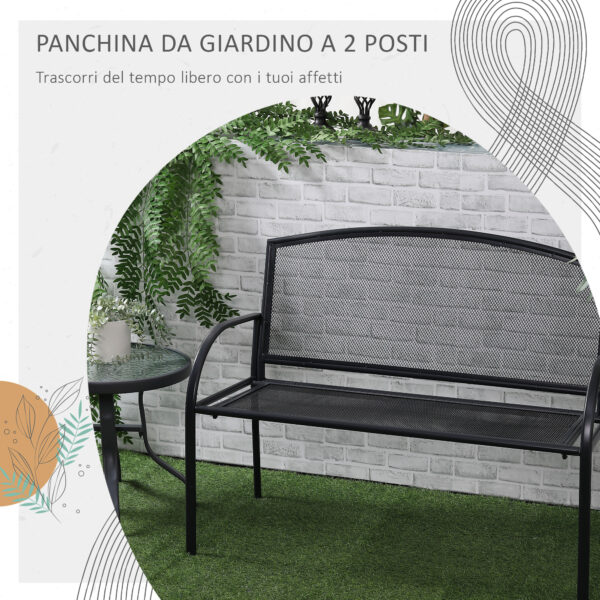 Panchina da Giardino 2 Posti in Acciaio con Braccioli, 110.5x53.5x89cm, Grigio